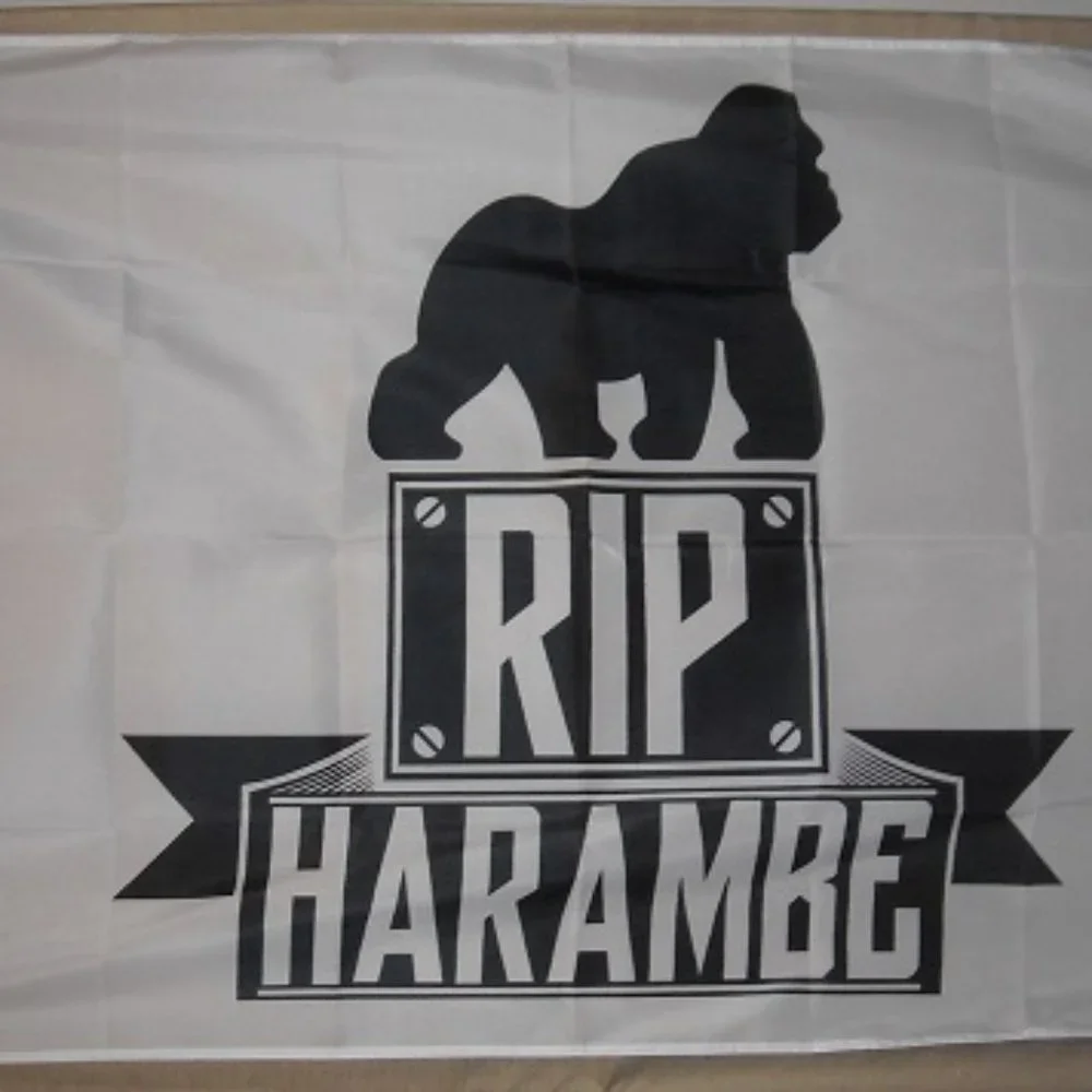 RIP Harambe Gorilla Cincinnati Zoo 3'x5' White Flag Banner 2 Animal Rights